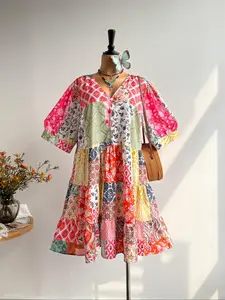 Bohemian Lace Flower Print Tie Waist Dress, Trendy Plus Size Women's Clothing, Perfect for Casual Occasions and Summer Wear