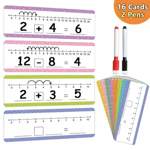 Math Addition and Subtraction Teaching Aids for Kids, 16 Writable Number Line Cards for 0-20 Practice, Includes 2 Erasable Markers, Math Learning Tools