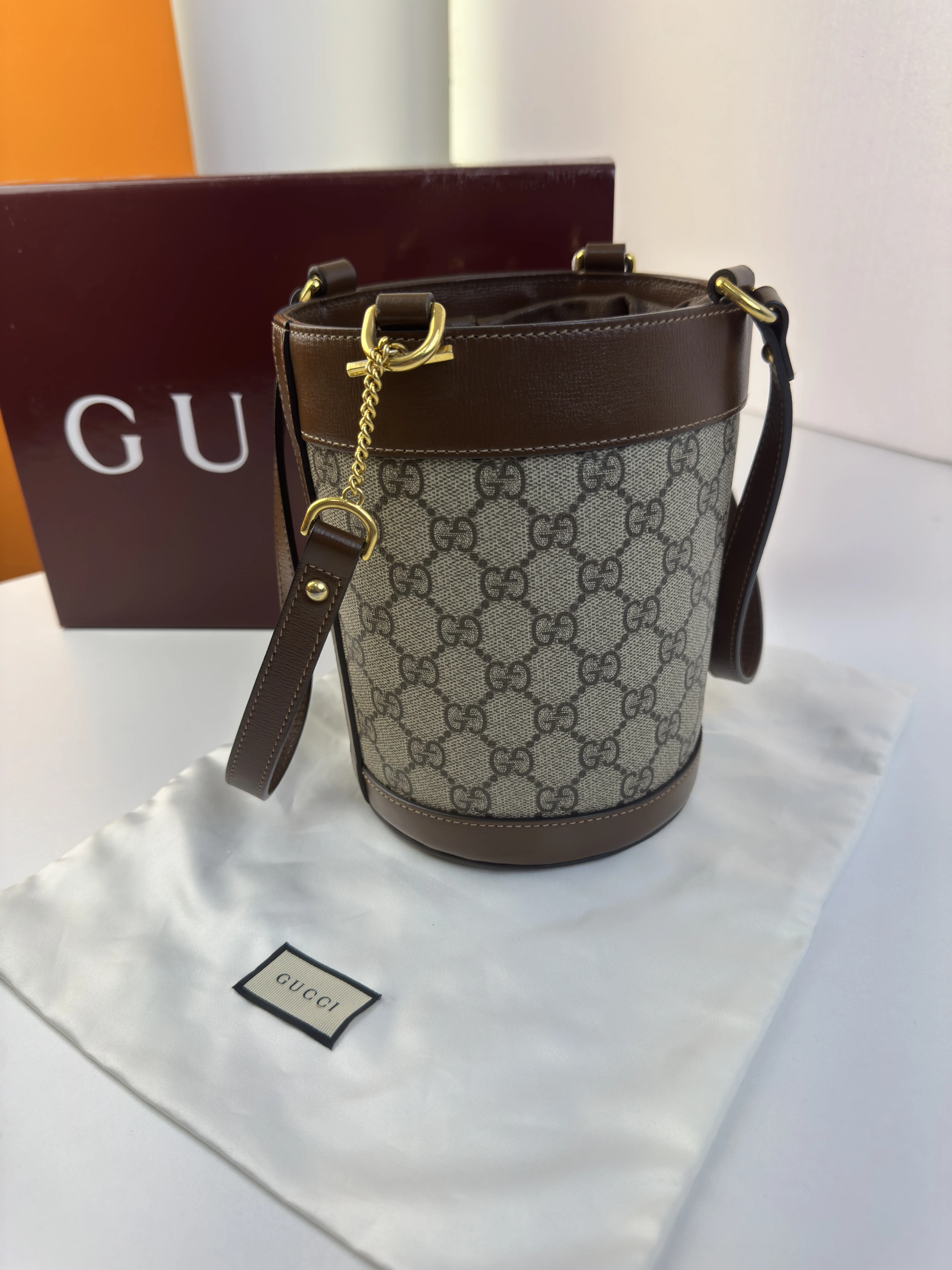Pre-owned GUCCI GG Monogram 1955 Horsebit Bucket Bag Brown Calf Leather Fashionable Shoulder Bag Handbag MSSJ, Handbag Shoulder Bag