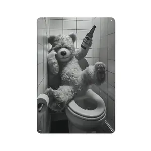 Vintage Black & White Ted Beer Bathroom Metal Poster | Humorous Restroom Decor
