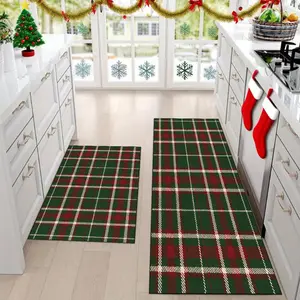1 piece kitchen rug, Farmhouse kitchen rug, Christmas decoration area rug, kitchen floor mat 2-piece set, Christmas plaid decorative floor mat, Checkered rug, soft and comfortable non-slip floor mat, machine washable and rollable, Christmas gift