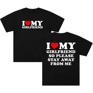 100% CottonI Love My Girlfriend Valentines Heart Graphic T-Shirt Crewneck Short Sleeve Streetwear Women Men Cotton Tee