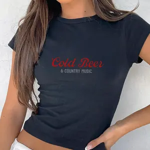 Cold Beer and Country Music Y2K Baby Tee, Zachtop Crop top Fan Gift, Western Country Music Y2K Style Baby Tshirt