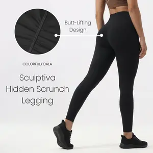 Colorfulkoala Sculptiva Butt-Lifting Hidden Scrunch Leggings for Women, No Front Seam High-Waisted Yoga Pants with Tummy Control