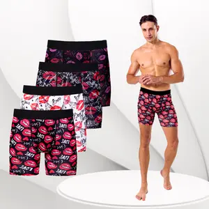 PIXUM Men's Funny Romantic Boxer Briefs 4 Pack - Valentines Lip Print Underwear - Soft Stretchy Colorful All Over Graphic Boxer Shorts - Breathable with Elastic Waistband - Gift for Boyfriend or Husband - Casual