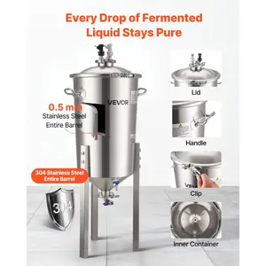 VEVOR Pressure Fermenter 15 PSI, 8 Gal/30L All-in-One Stainless Steel Conical Secondary Fermentation Bucket, for Wine, Beer Brewing Equipment