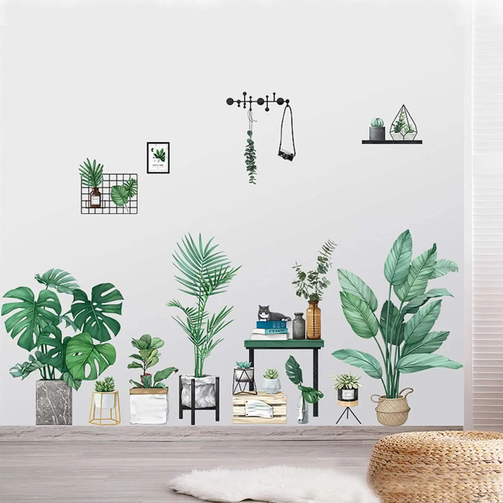 Peel & Stick Green Potted Plants & Planters Wall Vinyl Decal - Renter Friendly Sticker Deco for Home Room Decor, Removable for Walls, Windows & Tiles, Decorative Stickers