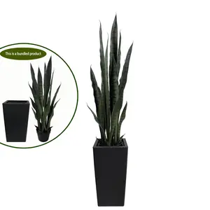 4FT Potted Artificial Snake Plant with Black Decorative Pot, Balcony Decor, Indoor Office Home Landscape Accent, Housewarming Holiday Gift, Balcony Artificial Plants, Potted Artificial Plants