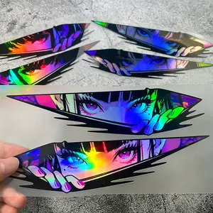 2PCS/SET JDM style anime beauty eye laser stickers motorcycle car scratch cover stickers, suitable for triangular window windshield bumper side metal surface glass waterproof durable decals Sticker For Cars