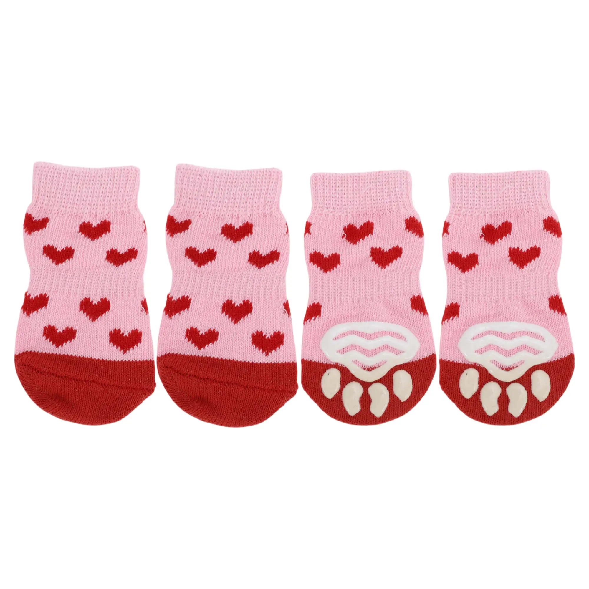 CAPASTEC Dog Socks Non-Slip Heart Pattern Socks Dog Cats Pet Indoor Socks Paw Protection and Traction Thanks to Silicone Gel for Dogs Cats 1 Set(4pcs) Small