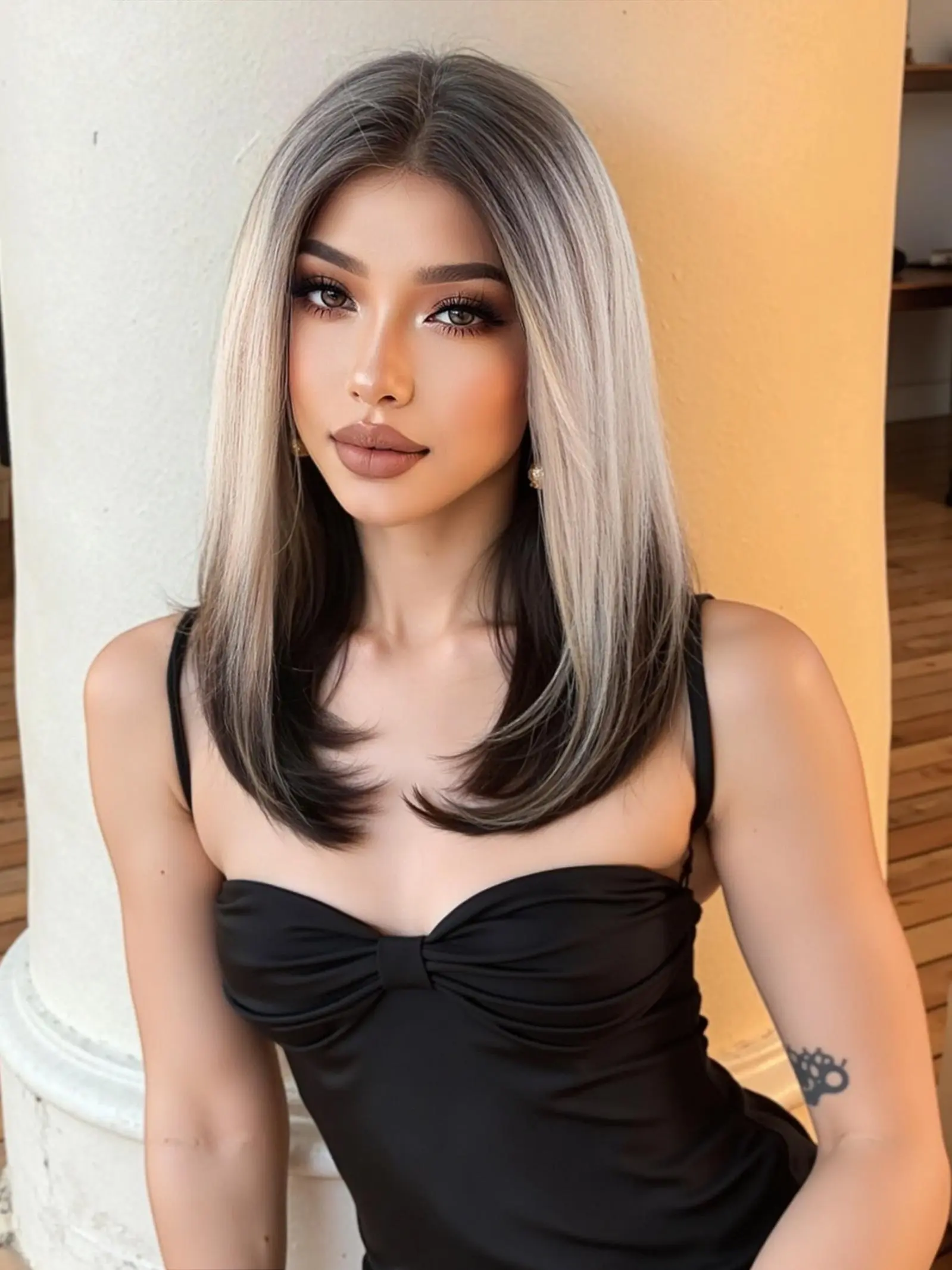 16 Inch Long Straight Wigs for Women, Gorgeous Fluffy Wigs with Blunt Bangs, Synthetic Full Machine Wigs for Party, Daily Use, Synthetic Fiber Wigs