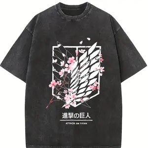 Attack On Titan Anime Unisex Tee | Wings Of Freedom AOT Shirts - Eren Acid Wash Shirt Graphic Tee Casual Menswear Soft Top Sweater, Hoodie | AOT Streetwear Style Tee