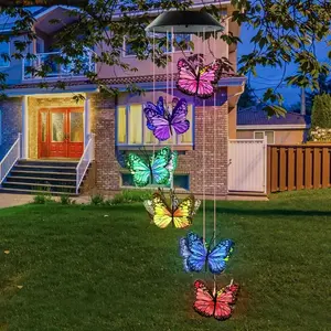 Solar Lantern Butterfly Wind Chime, Outdoor Color Changing Solar Wind Chime, Waterproof LED Light Cover with 12 Butterflies, Garden Decor, Garden Accessories, Lighting