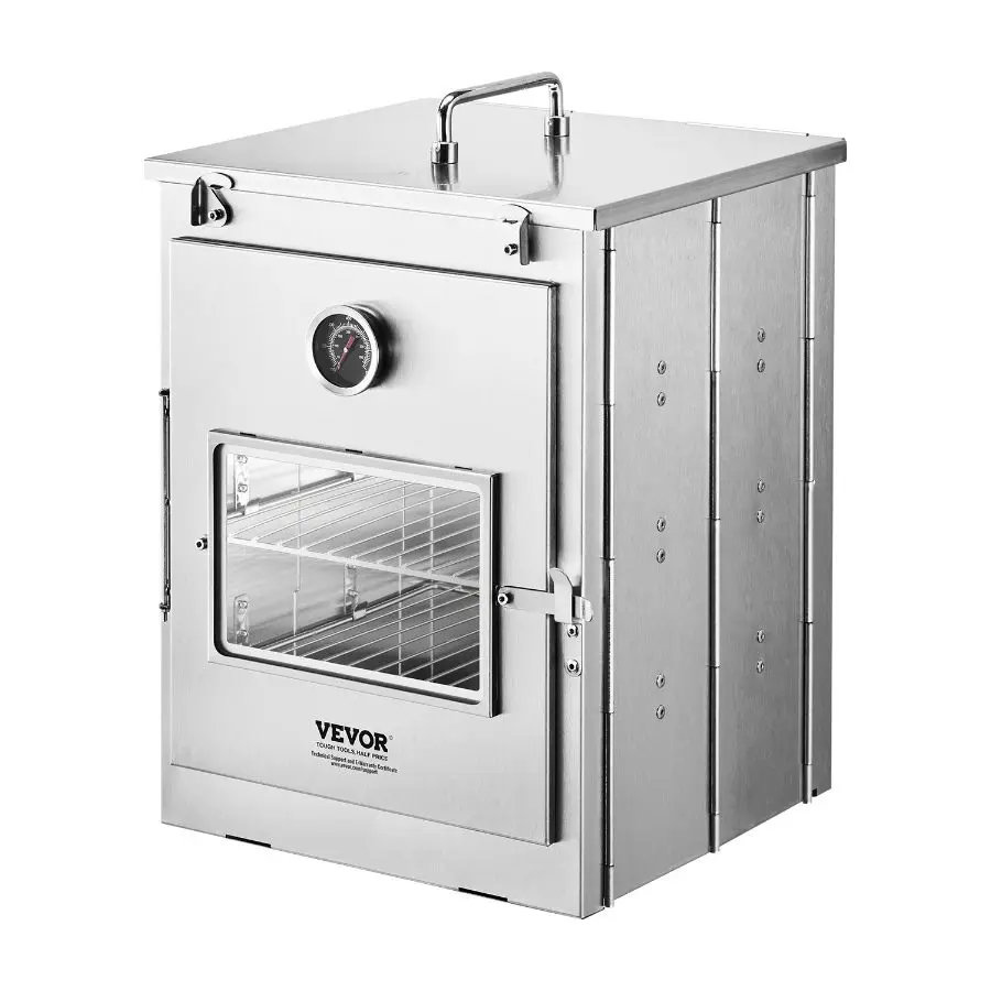 【DealsForYouDays】VEVOR 3-Tier Outdoor BBQ Grill, Stainless Steel Foldable Portable Camping Oven with Handle, Temperature Thermometer & High-Transparency Glass, Compatible with Wood-Burning Fire & Propane Stoves (Father's Day Gift), Transparent Glass