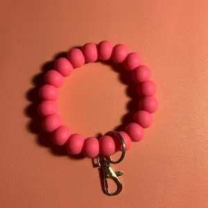 Hot pink beaded wristlet keychain