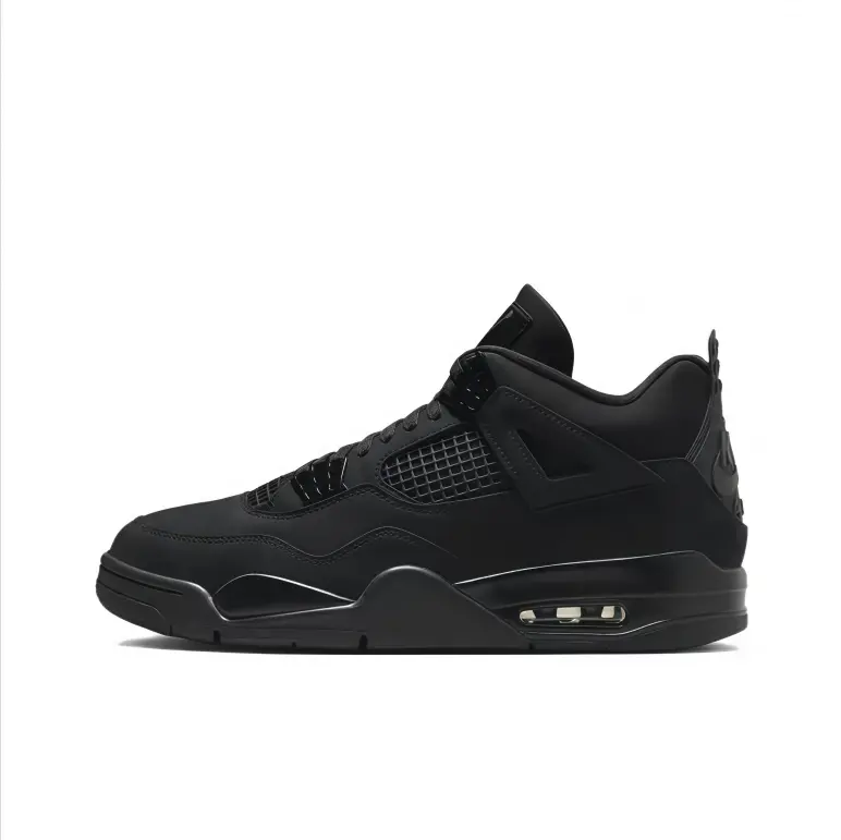 Mid top basketball shoes full black matte leather glossy black decorations air cushion midsole sleek monochrome design sturdy structure unisex premium street footwear all day comfy travel essential outdoor ready