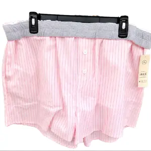 Women’s Pink Striped Lounge Boxer Shorts – Elastic Waist Casual Sleep Shorts Size XL