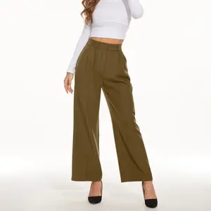FUNYYZO Women Office Wide High waisted Work Pants Loose Fit for Business Dressed with Plicated Side Pocket Casual Outfits Petite Size
