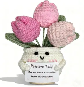 Father's Day Gift Handmade Positive Crochet Tulip - Emotional Support Plant with an Inspiretional Card Birthday Gifts for Women, Dad, Son Daughter, Knit Funny Toy Decor for Home, Indoor