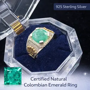 925 Sterling Silver Ring with 100% Certified Colombian Emerald | Size 7.5 | Luxury Natural Gem