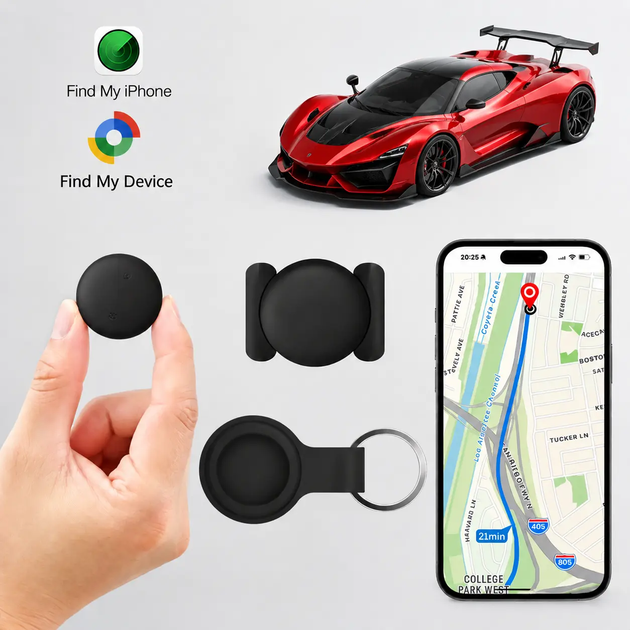 GPS Tracker for Car,Mini Trackers Device with Weatherproof Magnetic Case-No Monthly Fee-Best Hidden GPS Trackers,Anti-lost Device,Works with Apple Find My fathersdaygift