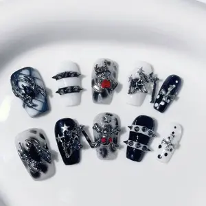 JC W98 Handmade Reusable Paste-On Nails, Full-Cover Wearable Armor with Cat Eye & Heart Magnets, Nail Art Supplies for Easy Removal & Reinstallation, Handmade Reusable Nails