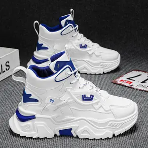 UYCEKK Men'S Comfortable Fashion High-Top Versatile Casual Sneakers|   Faux Upper, Rubber Sole, Lace Closure, Pointed Toe, Suitable for Spring/Fall