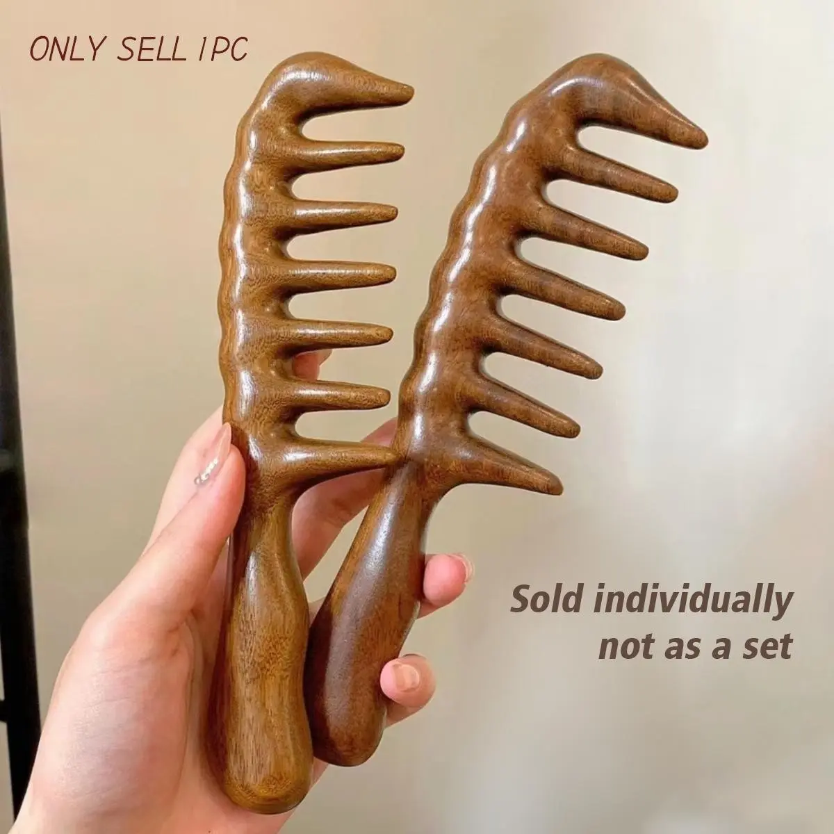 Wooden Wide Tooth Hair Comb, 1 Count Scalp Massage Comb, Curly Hair Detangling & Styling Tool, Grooming Comb, Hairdressing Comb for Women and Men, Hair Care Comb