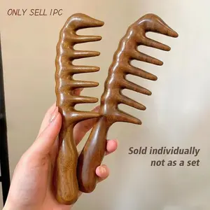 Wooden Wide Tooth Hair Comb, 1 Count Scalp Massage Comb, Curly Hair Detangling & Styling Tool, Hairdressing Comb for Women and Men, Hair Care Comb