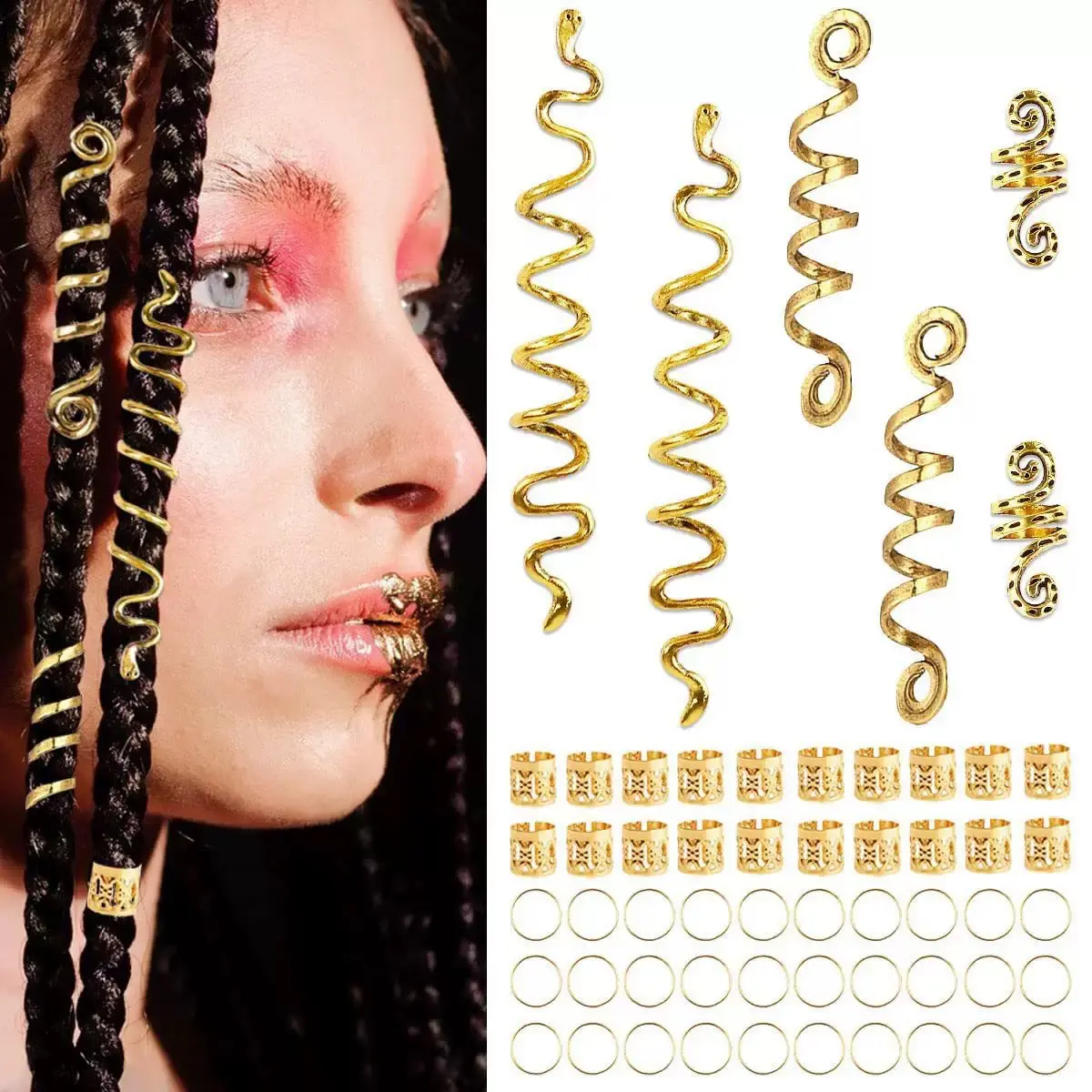 Braid spiral clip hair accessories DIY jewelry accessories alloy spring jewelry dreadlocks hair extender ring hair band headgear Dopamine Set barrettes lady  clips in hair