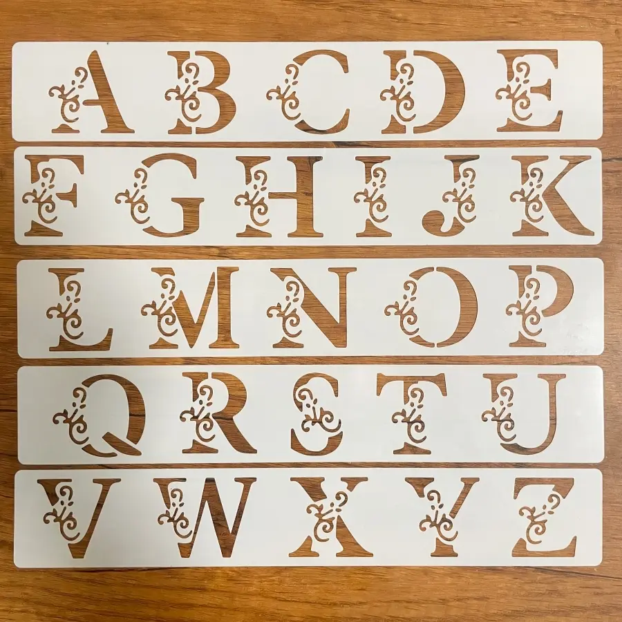 5 pcs Floral Letter Templates, Reusable 2x12 Inch Drawing Stencils for Scrapbooking, Birthday Wedding DIY Crafts