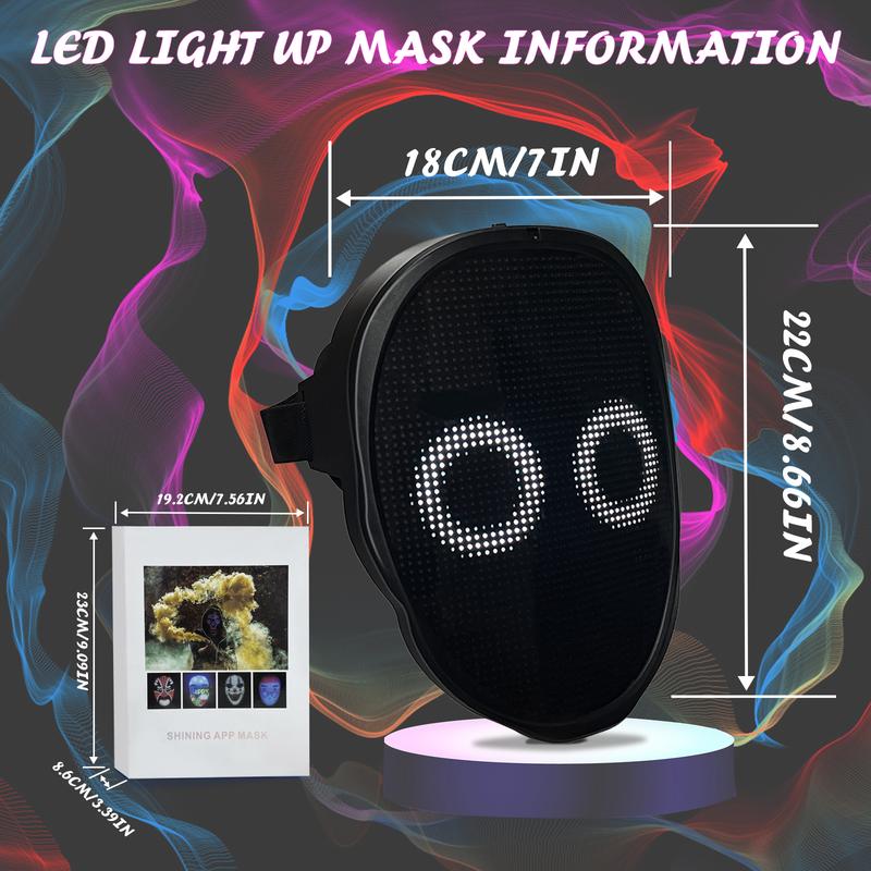 Led Mask with App Controlled, Customizable Shining Mask, Lighted Face Transforming Mask, LED Light Up Halloween Mask for Adults