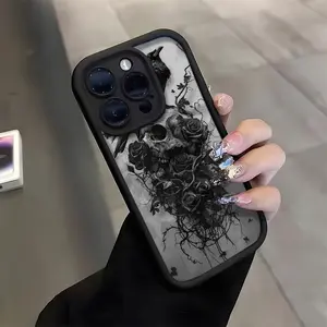 Phone Case: Abstract Crow Skull Rose Pattern Phone Case for iPhone 16 Pro Max/16 Plus/16 Pro/16/15 Pro Max/15 Plus/15 Pro/15/14 Pro Max/14 Plus/14 Pro/14/13 Pro Max/13 Pro/13/12 Pro Max/12 Pro/12/11 Pro Max/11 Pro/11/XS Max/XR/X/7 Plus/7 - TPU