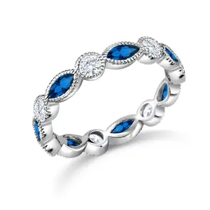 925 Sterling Silver White And Blue Simulated Sapphire Eternity Ring, Eternity Ring, Simulated Sapphire Eternity Ring, Silver Ring