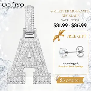 UCCIYO Lab-created moissanite S925 Sterling Silver A-Z 26 Letter Pendant Necklace for Women Men Hip Hop Jewelry Gift  Halloween summerwins【#P351】