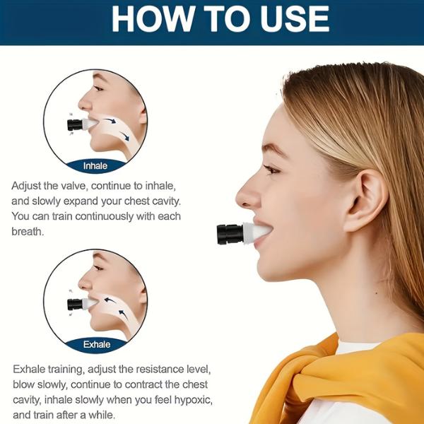 Portable breathing exercise device for lungs, Breathing trainer with Resistance Adjustable, Lung Trainer with excellent quality silicone, Improve Breathing Capacity and Endurance,Easy to Clean and Use strength enhance(White)