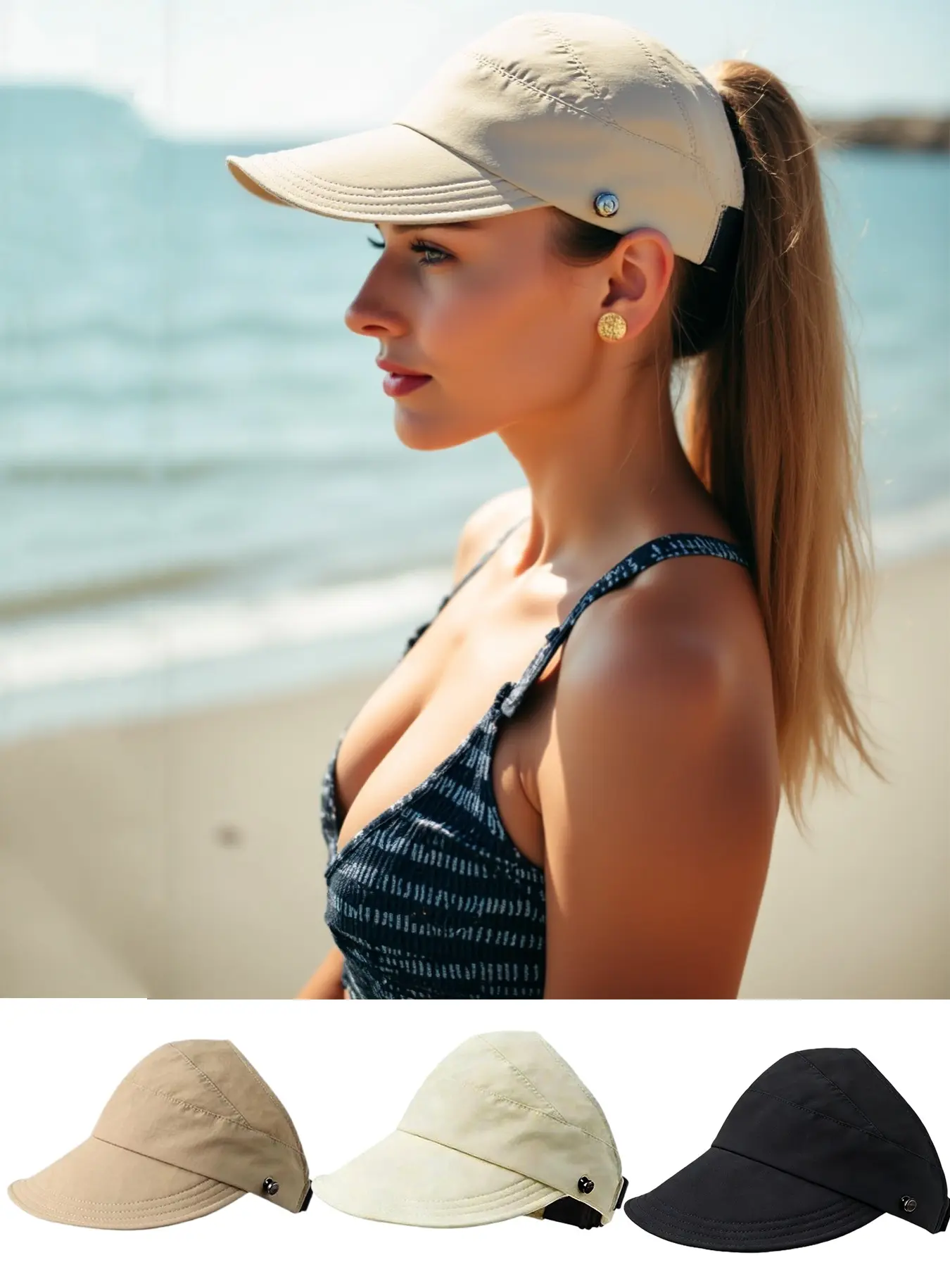 Women's Hollow Top Hat, Outdoor UV Protection, Breathable Running Cap, Prevents Hair Heat and Itching, Essential Outdoor Accessory, Solar Shading Hat, Summer Sports Cap, Adjustable Outdoor Hat