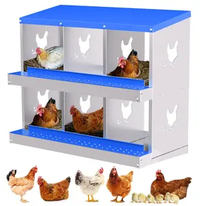 Chicken Nesting Boxes 6 Holes Galvanized Steel Rustproof Egg Laying Box with Egg Collection Systems, Hen Eggs Laying Box, Ventilated/Easy to Install, for Chicken House/Duck House/Hen,Blue
