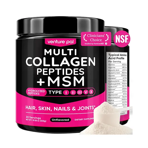 Multi Collagen Protein Powder, Hydrolyzed Collagen Types I, II, III, V & X with MSM, Glucosamine, Chondroitin, Hyaluronic Acid & Vitamin C, Supports Healthy Joints, Skin, Hair & Nails, Collagen Supplement for Women & Men