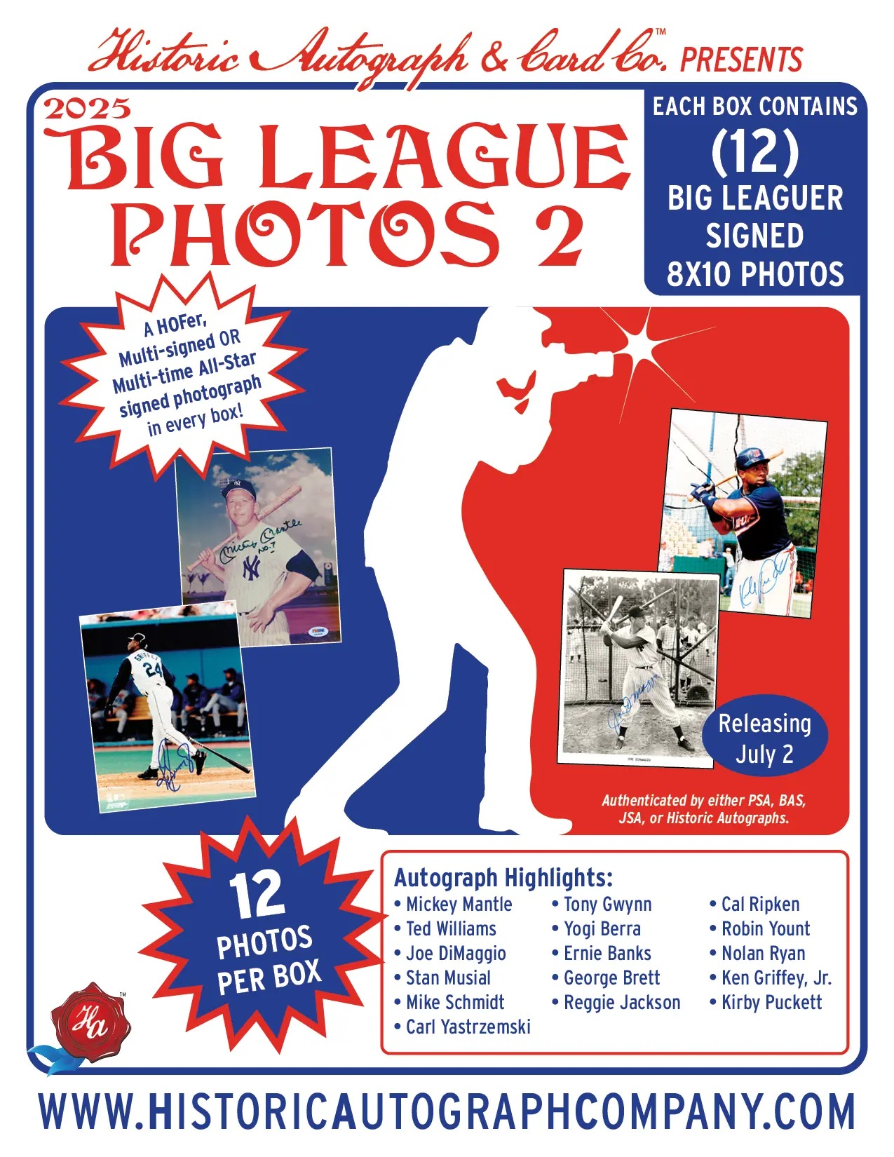 Historic Autographs 2025 Big League Photo - 12 Signed Baseball Photos per Box - Authentic Collectible Cards with Multi-Signed or All-Star Signatures