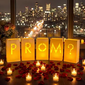 13 Pcs 2026 Prom Light up Letters Set Luminary Paper Bags with LED Lights 10 x 6 Inches Hollow Out Letters Sign with Flameless Tea Light for Prom Night Graduation Party Supplies