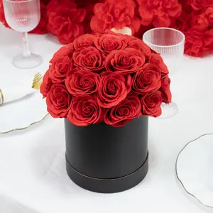 Prearranged Rose Centerpiece Arrangement, Red 27pcs Roses with Black Round Gift Box