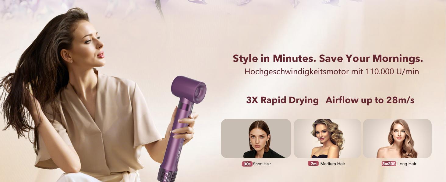 Mythsight 6 in 1 Hot air styler, High-speed hair drye, Auto wrap curler, Volumizing styling blower brush, Hair blow dryer brush, Smooth & Frizz-Free blowout no heat damage, Perfect gifts for Women, Friend, Mother's Day gifts  (Travel Case)