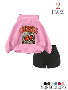 Women's Fall Winter Hooded Drawstring Long Sleeve Sweatshirt Set Tops, Fashionable Letter Print, Casual Loose Fit, Pocket Design, 2 Piece