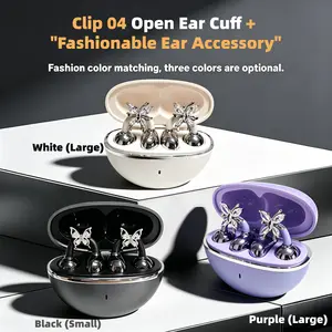 FLUFFDRIP Clip-04 Bluetooth  Chargeable Lightweight Open-Ear Audio Headphones - Detachable Sparkling Crystal Butterfly Ear Ornaments, Extended Battery Life Charging Case, Multi-Platform Compatible, Ideal for Outdoor Leisure：#SummerWins #DealsForYouDays