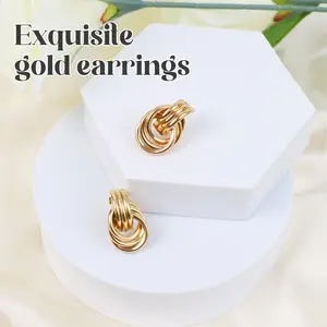 Gold Chain Dangle Earrings, multiple oval brass chains intertwined, hypoallergenic, chic and contemporary