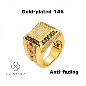 Internet celebrity popular square eternal ring 14K gold-plated imitation diamond Cuban ring full of zircon bling shining hip-hop talent exclusive single wear and stacking are outstanding