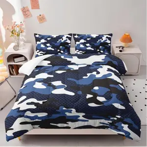 Camouflage Bedding Set, Blue and Camo Duvet Cover Set, All-Season Lightweight Quilt Set, Includes 1 Duvet and 2 Pillowcases