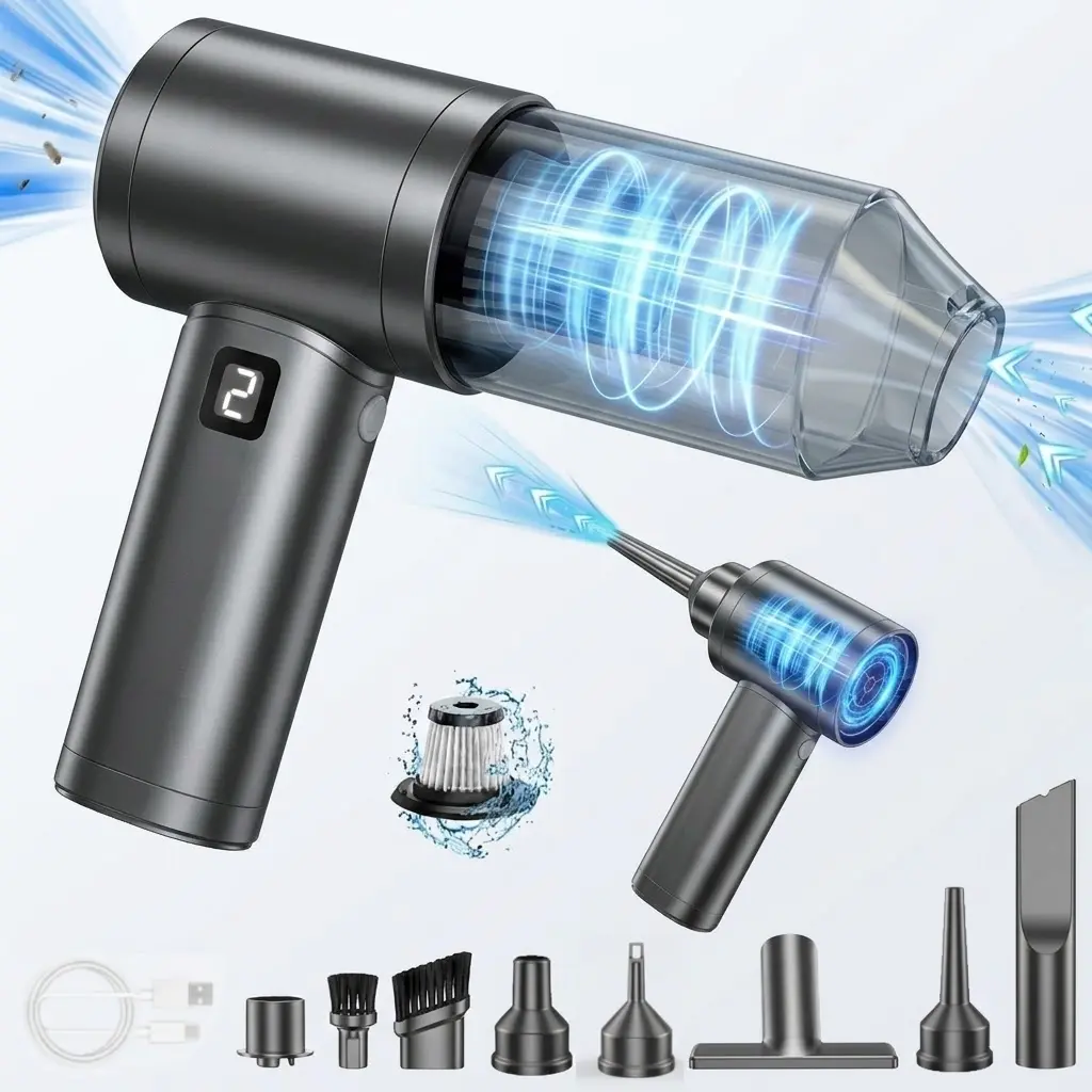 Car Vacuum Cleaner High Power -  Rechargeable Cordless Electric Air Blowerr | 2-Gear Adjustable,Portable Car Vacuums 4 in 1 Hand Held Vacuum Cordless with Brushless Motor ,Smart LED Display,for  board PC Cars Home Office Camping Ideal Gifts for Men women