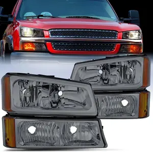 Nilight Headlight Assembly for 2003 2004 2005 2006 Chevy Silverado Avalanche 1500 1500HD 2500 2500HD 3500 Chevrolet Pickup Replacement Headlamp Housing Bumper Lamp Set
